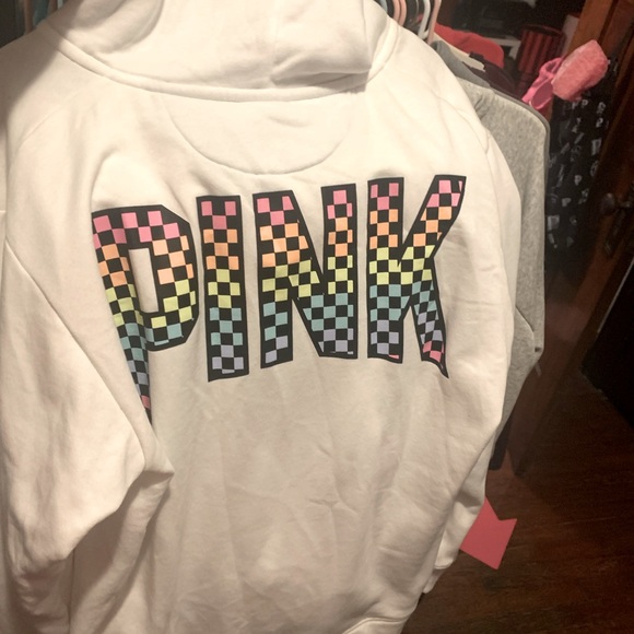 PINK Victoria's Secret Sweaters - Rainbow checkered Sherpa hoodie